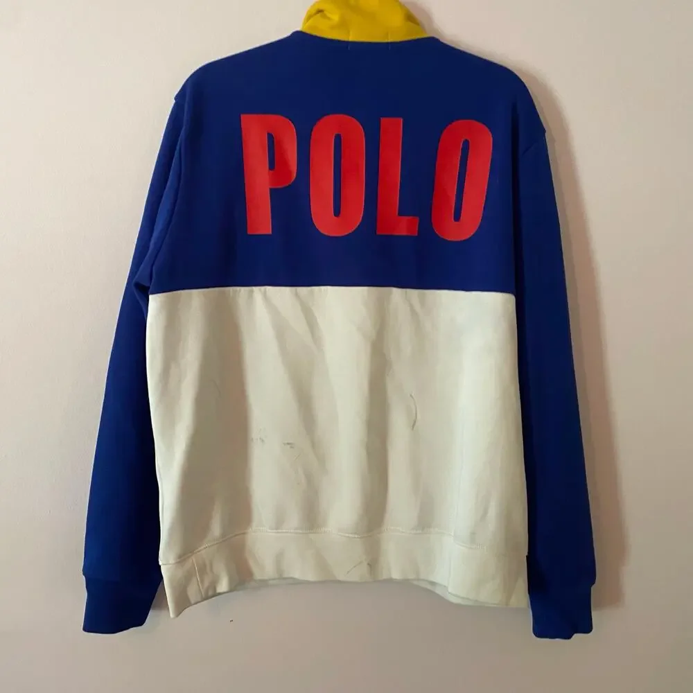 Polo Ralph Lauren Color Blocked Blue Yellow White Polo Logo Quarter Zip Large